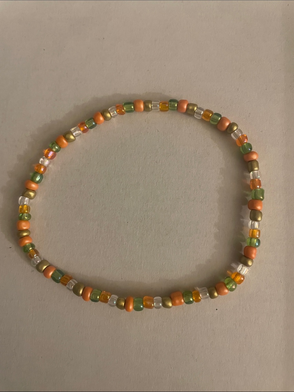 Handmade Orange & Green Beaded Stretch Anklet